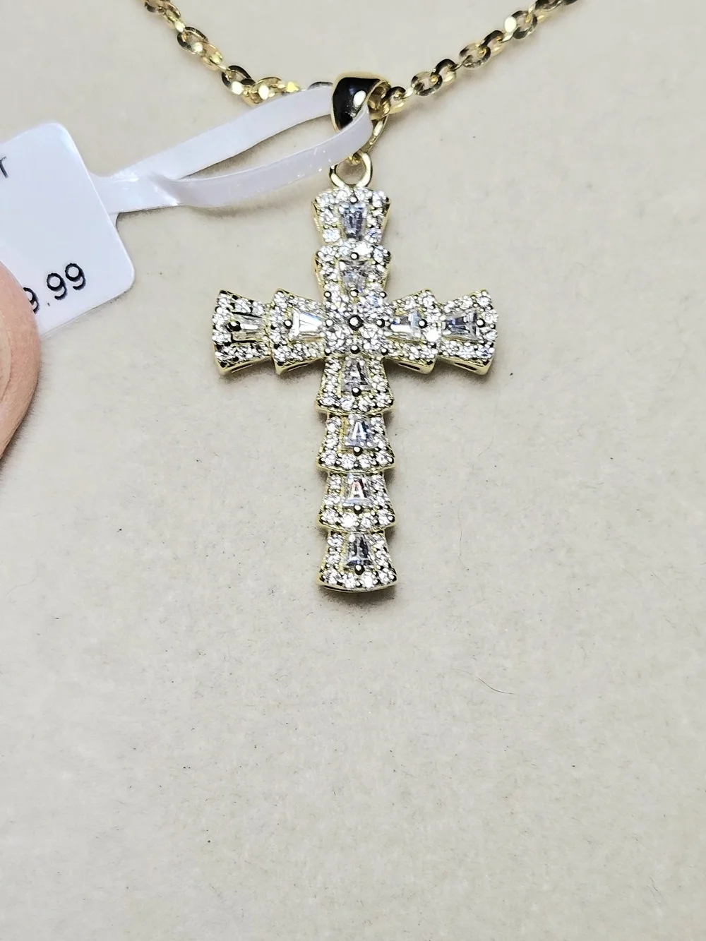 NWT Sterling Silver Moissanite Cross Pendant Necklace 0.98CT Gold Tone